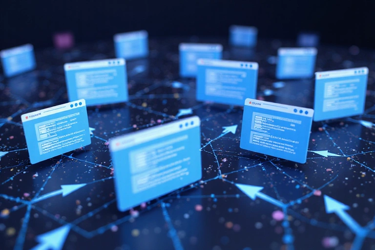 Verknüpfte Webseiten und Pfeile, die Verbindungen darstellen